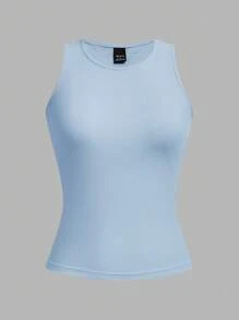 SHEIN EZwear 4件組女款性感極簡基本款短版緊身背心，適合夏季健身，黑色、粉色、水藍色、白色 - 彩色 - 查看 5