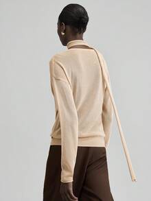 Ontre Aprikotfarbenes minimalistisches, bequemes Strickoberteil, 2 in 1, Langarm, geeignet für den frühen Herbst, Alltagstragen, minimalistischer Stil, Businesskleidung, Berufspendelverkehr, Freizeitbekleidung, Damen Bluse - Aprikosenfarben - Übersicht 5