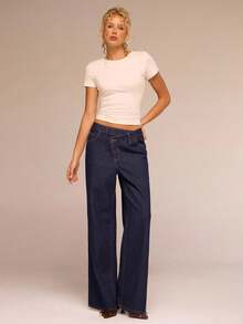 Avantive Quần Jeans Ống Rộng Nữ Quần Jeans Baggy Quần Jeans Chéo Y2K Thu Đông Cho Nữ Quần Jeans Mùa Đông Trở Lại Trường Y2K Văn Phòng Cho Nữ Công Sở Cho Nữ Buổi Hòa Nhạc Cho Nữ Sân Bay - Rửa tối - Xem 5