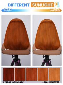 Orange #350 Bob Wig 100% Human Hair 13x4 Transparent Lace Front 180% Density Straight Pre Plucked Natural Hairline Install For Women - S350 - View 8