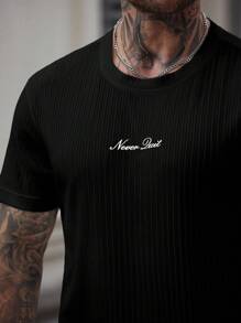 Manfinity Homme Men's Letter Print Round Neck Short Sleeve Casual Versatile T-Shirt, Summer - Black - View 4