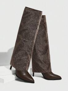 CUCCOO SZL Botas altas y estrechas de tacón alto con puntera puntiaguda, botas sexy tipo "chica mala" para mujeres - Caqui - Ver 3
