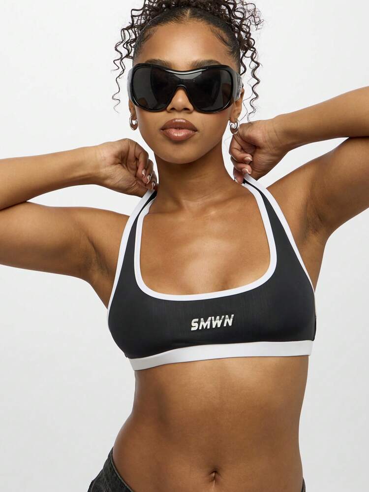 SUMWON WOMEN Contrast Binding Sporty Bralette With Racerback Design