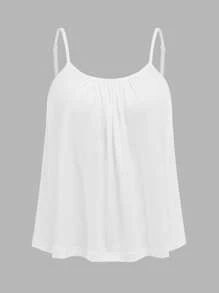 SHEIN EZwear 3pcs Plus Size Women Pleated Loose Camisole Adjustable Strap Camisole, Suitable For Spring And Summer Back To School - Multicolor - View 3