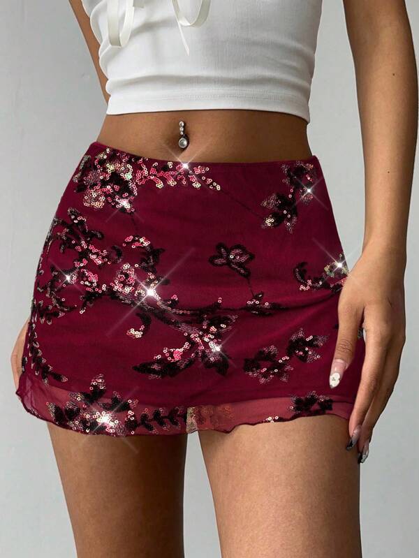 Aloruh Summer Fashion Beaded Embroidery Mini Skirt
