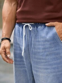 Manfinity VCAY Men's Casual Elastic Waist Wide Leg Jeans - Blue - View 4