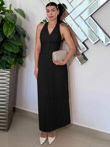 Andrea Bello 女士情人节挂脖单排扣背心和百褶裙两件套 - 黑色 - 查看 6