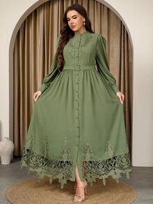 Graceveil فستان إلكازي طويل الأكمام بلون سادة مع ك...