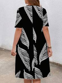 EMERY ROSE Vestido con estampado de hojas con textura para vacaciones en talla grande - Negro - Ver 2