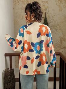 SHEIN VCAY 2件套女士休闲宽松花卉V领针织开衫，2025年春秋季新品