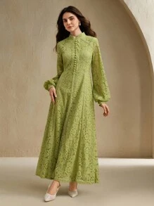 Anewsta 女式长袖蕾丝酒红色连衣裙