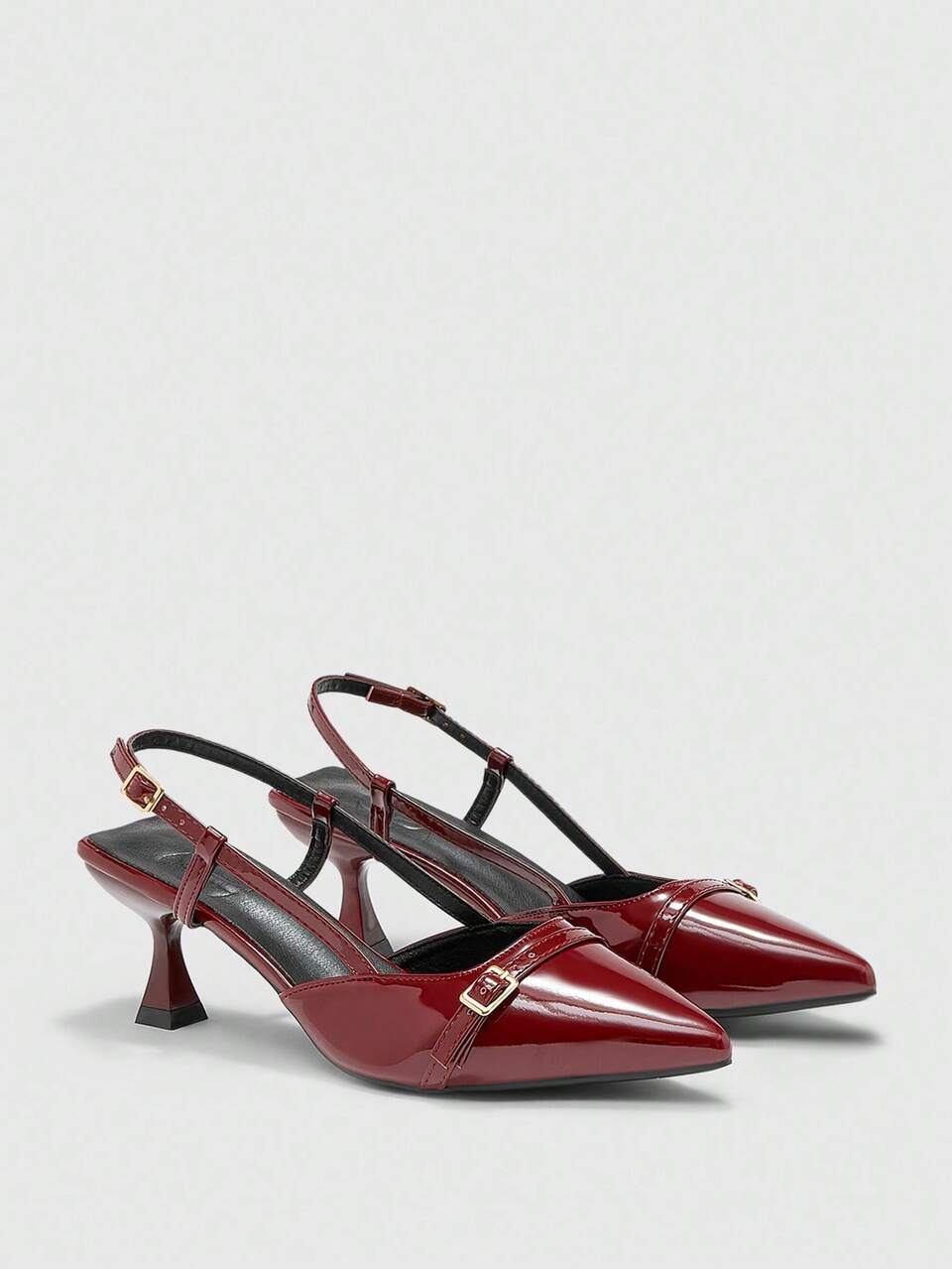 CUCCOO BIZCHIC Women's Fashion Pointed Toe Kitten Heel Burgundy Backstrap Dress Pumps, Party / Commute Mid Heel Mule Shoes For Christmas Spring Shoes