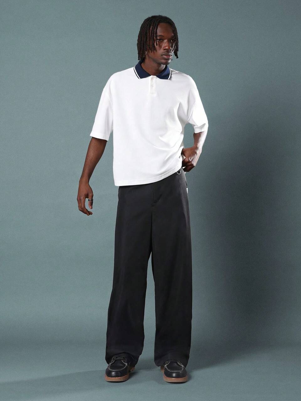 Wide Leg Twill Trouser With Ring Detail