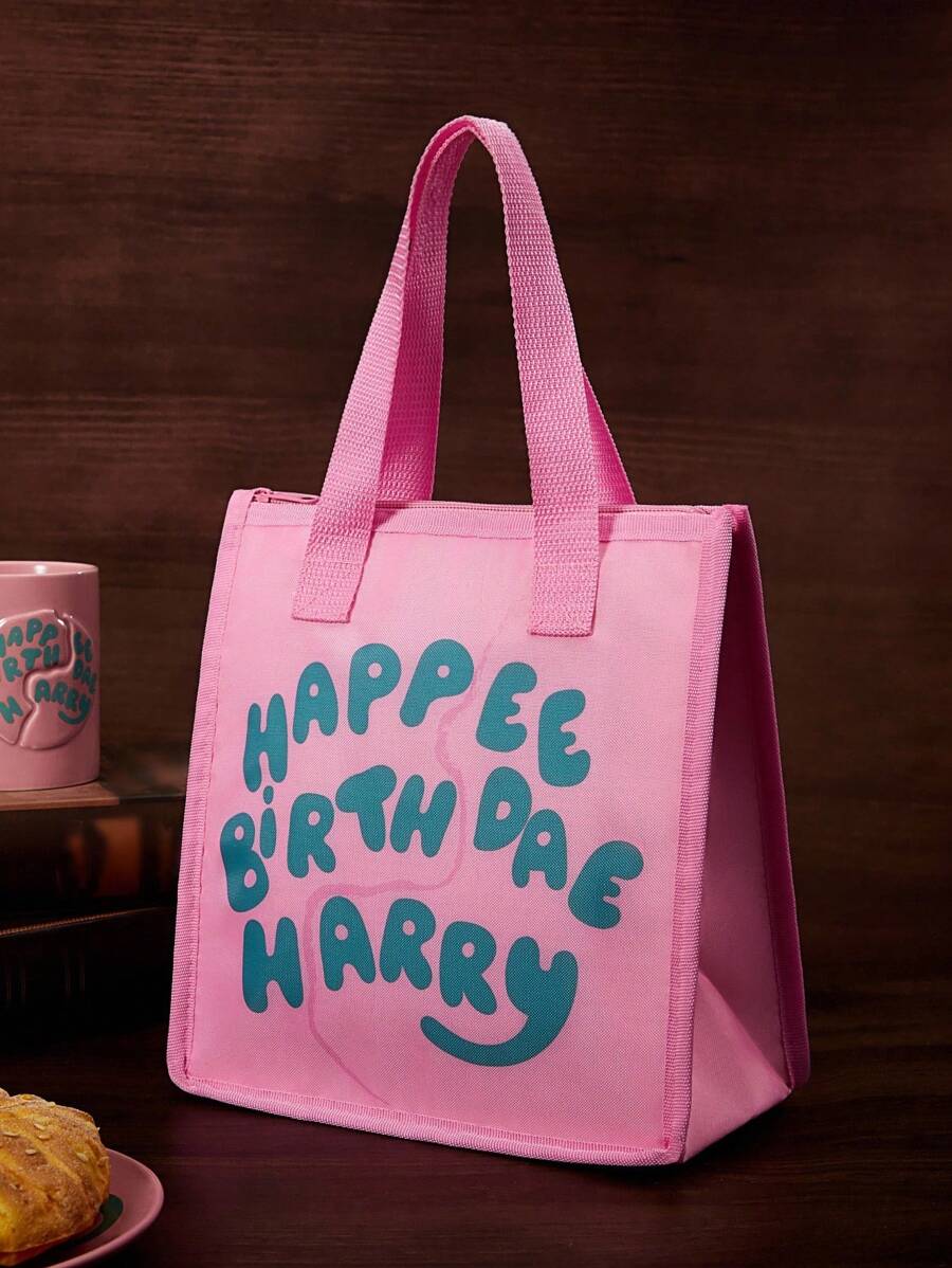HARRY POTTER X SHEIN 1个生日蛋糕图案保温午餐包/野餐包,可保温或保冷,大容量,可装午餐盒和饮料,适合野餐、露营、旅行、居家使用,适合家庭和学生,饮料,海格,返校季 - 粉色 - 查看 1