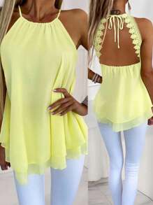 EMERY ROSE Sexy Backless Bright Yellow Women Tank Top