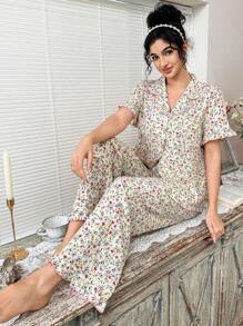 CottageSlumber Bộ đồ ngủ tay ngắn thoải mái có túi và ve áo dành cho nữ Bộ đồ ngủ họa tiết hoa Bộ đồ ngủ họa tiết hoa dành cho nữ Bộ đồ ngủ mùa hè dành cho nữ Bộ đồ ngủ cổ điển Bộ đồ ngủ cài nút dành cho nữ - Nhiều màu - Xem 6