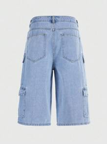 ROMWE MEN Street Life Men's Loose Fit Multi-Pocket Denim Shorts - Blue - View 3