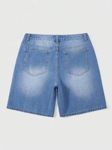ROMWE MEN Street Life Quần short denim in họa tiết cổ điển cho nam, mùa hè - Màu xanh lam - Xem 2