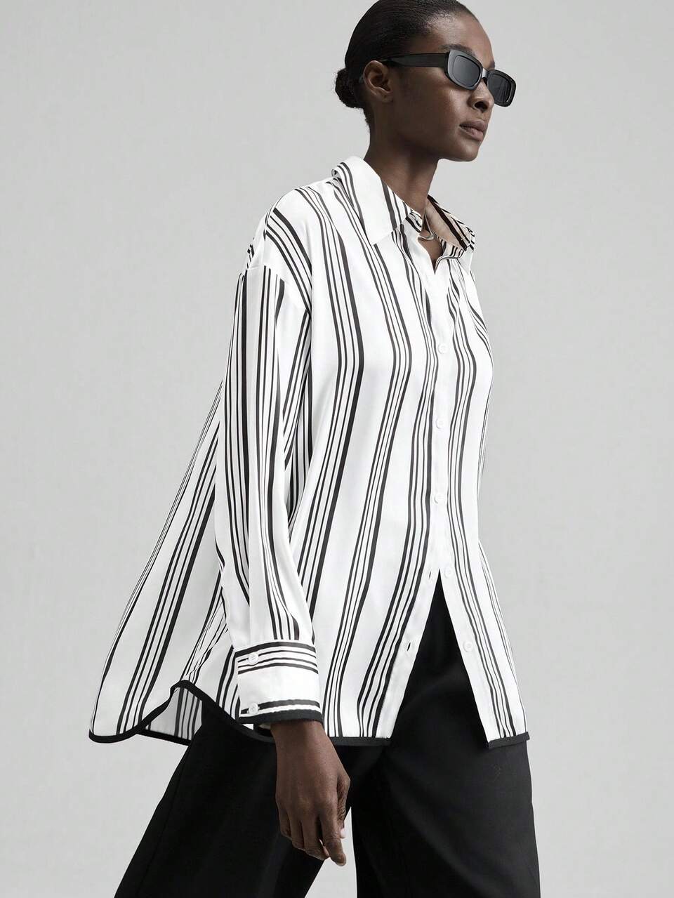 Women's Black And White Striped Shirts,Autumn Chic Office Business Casual Retro Elegant Versatile Basics,Daily Loose Long Sleeve Back To School