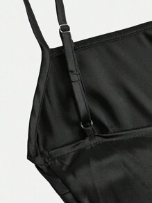 Pitira Pitira 少女派对装下摆褶皱侧开衩大腿缎面细肩带伴娘礼服优雅正式晚会舞会婚礼宾客礼服，适合毕业典礼、晚宴派对礼服 - 黑色 - 查看 6