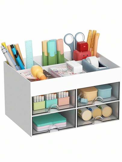 SHEIN 1PC Cosmetic Storage Box With Drawers, Desk Organizer, Suitable For Storing Cosmetics,Jewelry, Manicures, Skincare Products, Vanity, Bathroom, Glasses, Makeup Brushes, Learning Supplies
