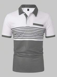 Manfinity Homme 男士拼色短袖 Polo 衫，适合休闲春夏装、高尔夫装 - 彩色 - 查看 3