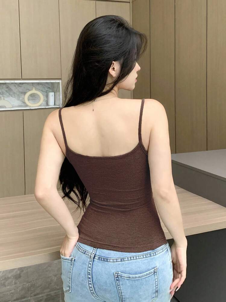 Women's Casual Solid Color Built-In Padded Camisole, Slim Fit Tank Top, Versatile For All Seasons