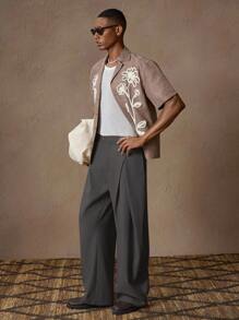 AKNOTIC 男士休闲松紧腰阔腿直筒裤，纯色梭织宽松卡其裤，适合夏季、度假、日常搭配、聚会、情侣、男士礼物、秋季 - 深灰色 - 查看 6