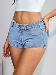 SHEIN ICON 女式低腰口袋紧身性感牛仔短裤