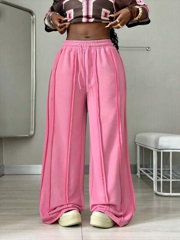Coolane Women's  Fall Concert Outfit Rave Outfit Festival Y2K Streetwear Vintage Pink Wide Leg Sweatpants