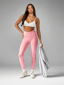 Missguided x Playboy 带标志高腰紧身裤弹力裤休闲家居服完美贴合美观复古瑜伽跑步裤 - 粉色 - 查看 3