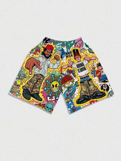 Street Life Pantalones cortos para hombres con estampado gráfico de calle, adecuados para el uso diario en primavera/verano