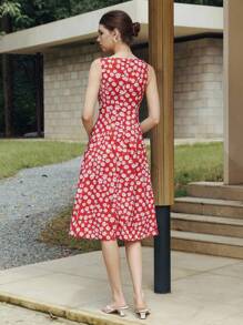 Zielony Women's Elegant Summer Vacation Mini Ditsy Floral V-Neck Dress