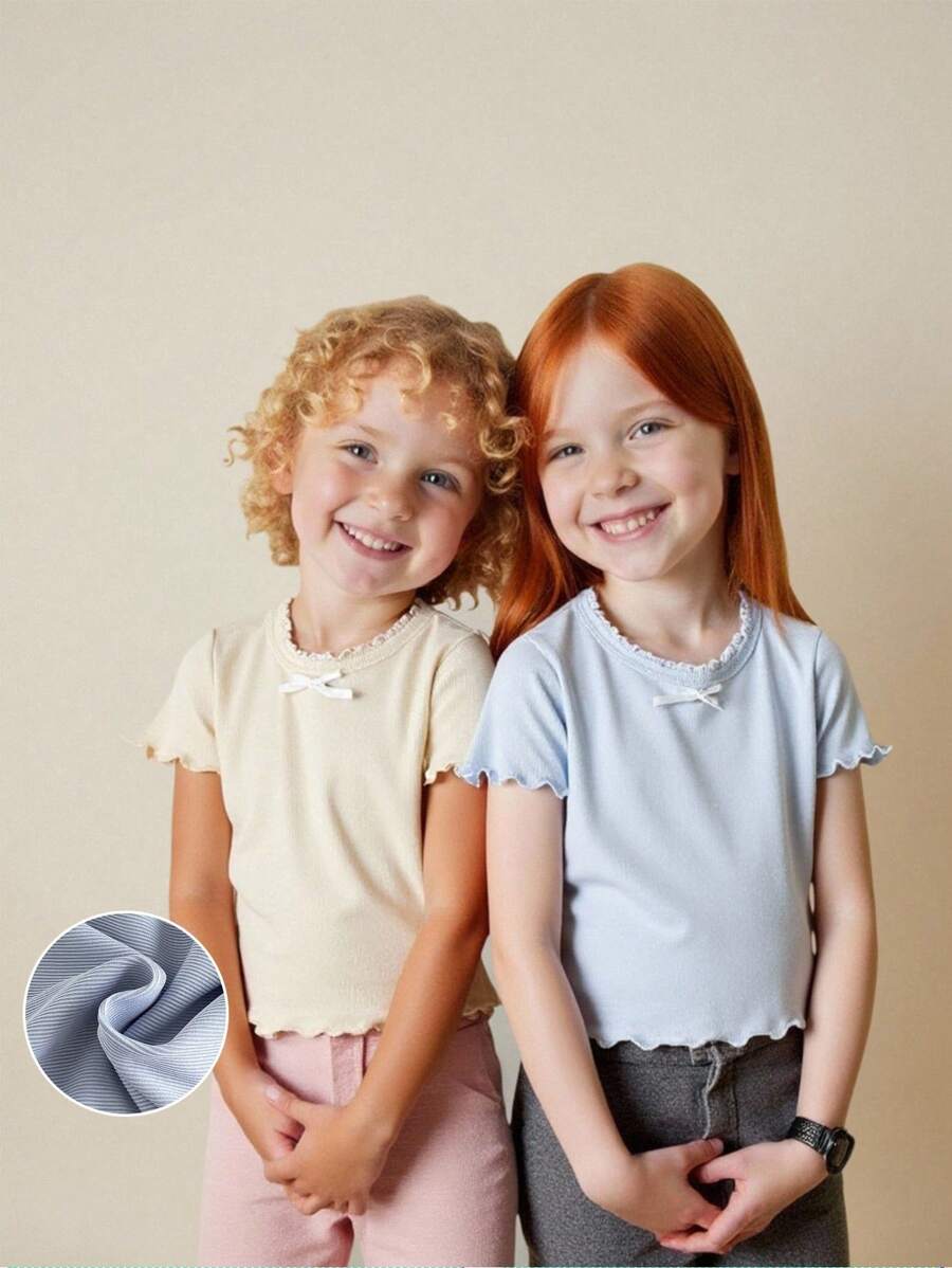 SHEIN 2 pièces Ensemble pour jeunes filles, débardeur uni abricot avec bordure bleue et col blanc à fleurs, débardeur à dos nageur avec fermeture à boutons