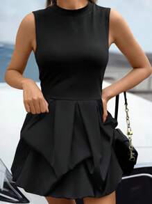 SHEIN Clasi Black Elegant Short Dress For Women - Black - View 3