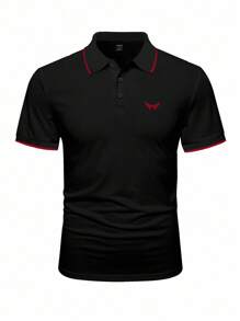 Manfinity Homme Camisa De Polo De Manga Corta Para Hombres Con Detalle De Costura De Color Contrastante - Negro - Ver 3