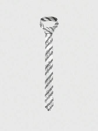 Grunge Punk 1pc Y2K Punk Style White Background Black Music Note Striped Full Print Tie For Women
