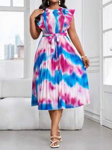 SHEIN Lady Robe élégante mi-longue à manches courtes avec ceinture, col rond, en tricot tressé, style boho, pour le bureau et la ville, tailles plus, pour l'été. Tenues d'été pour femmes, robes d'été pour femmes, tenues de bureau pour femmes, robe de vacances, vêtements pour femmes l'été - Multicolore - Voir 3