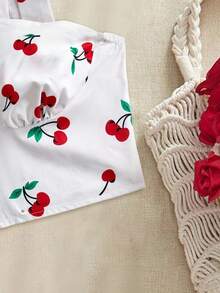 SHEIN VCAY Tops de tirantes y camisetas de mujer, conjuntos de verano, blusas de verano lindas, ropa de verano para mujer, estilo europeo de verano, atuendos de vacaciones, conjuntos de verano, blusas de verano lindas, atuendos de vacaciones - Rojo y blanco - Ver 3