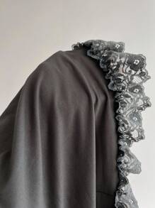 Elamini 女士褶皱胸围休闲撞色蕾丝下摆背心，娃娃装上衣 - 灰色 - 查看 6