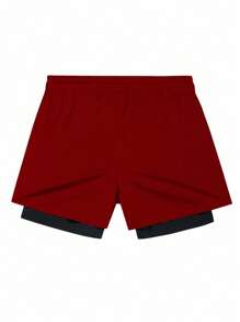 Manfinity Sport Corelite 男士字母印花抽绳腰部双层运动短裤 - 酒紅色 - 查看 2