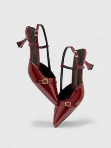 CUCCOO BIZCHIC Giày cao gót hở mũi màu đỏ tía, quai sau thời trang nữ, giày mule gót trung bình đi tiệc/đi làm - Màu Đỏ Sâu - Xem 9