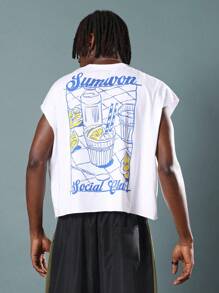 SUMWON Canottiera estiva da club sociale, smanicata, con grafica, stile di vita, abbigliamento da strada, spiaggia, club, festival, eventi, casual - Bianco - Visualizzare 3