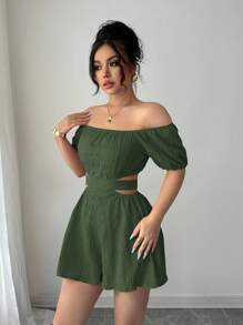 Rafferiza 休闲女士休闲 - 度假露肩蝴蝶结后背连体裤 - 綠色 - 查看 8