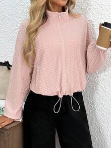SHEIN LUNE 女士拉链抽绳长袖纹理基础休闲漏斗领卫衣外套 粉色外套 粉色拉链外套 粉色飞行员夹克 粉色春季外套 粉色纹理外套 女士秋季 女士秋季外出上衣 女士冬季外套 女士冬季外出上衣 秋季中性色短款外套 女士秋季粉色 女士中性色 女士秋季 女士冬季外套 女士冬季返校飞行员夹克 女士秋季外套 - 粉色 - 查看 7