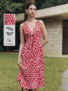 Zielony Women's Elegant Summer Vacation Mini Ditsy Floral V-Neck Dress