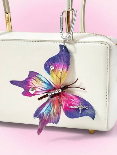 Kawaii Porte-clés pendentif papillon, accessoire de décoration à rivets, cadeau décoratif