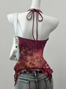 SHEIN EZwear 女士休闲简约印花网眼背心，适合夏季 - 玫紅色 - 查看 2