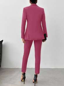 EURMUSE Women Solid Color Blazer Suit Set - Rusty Rose - View 2