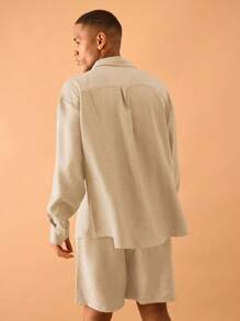 Musero 男士宽松亚麻长袖衬衫，仅供春夏叠穿 - 米色 - 查看 5